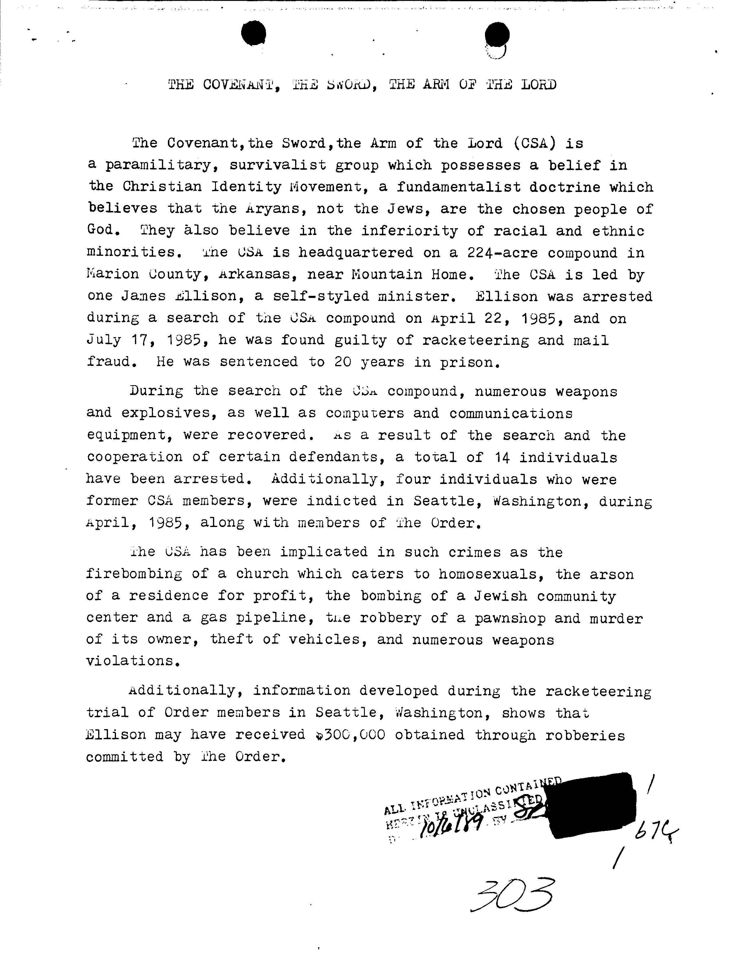 FBI summary of the investigation and prosecution