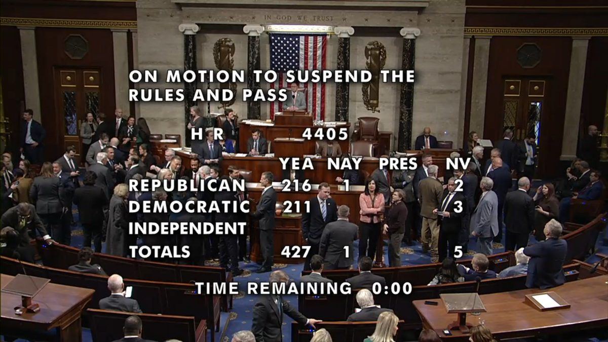 The House votes 427–1 to pass the Epstein Files Transparency Act, 18 November 2025.