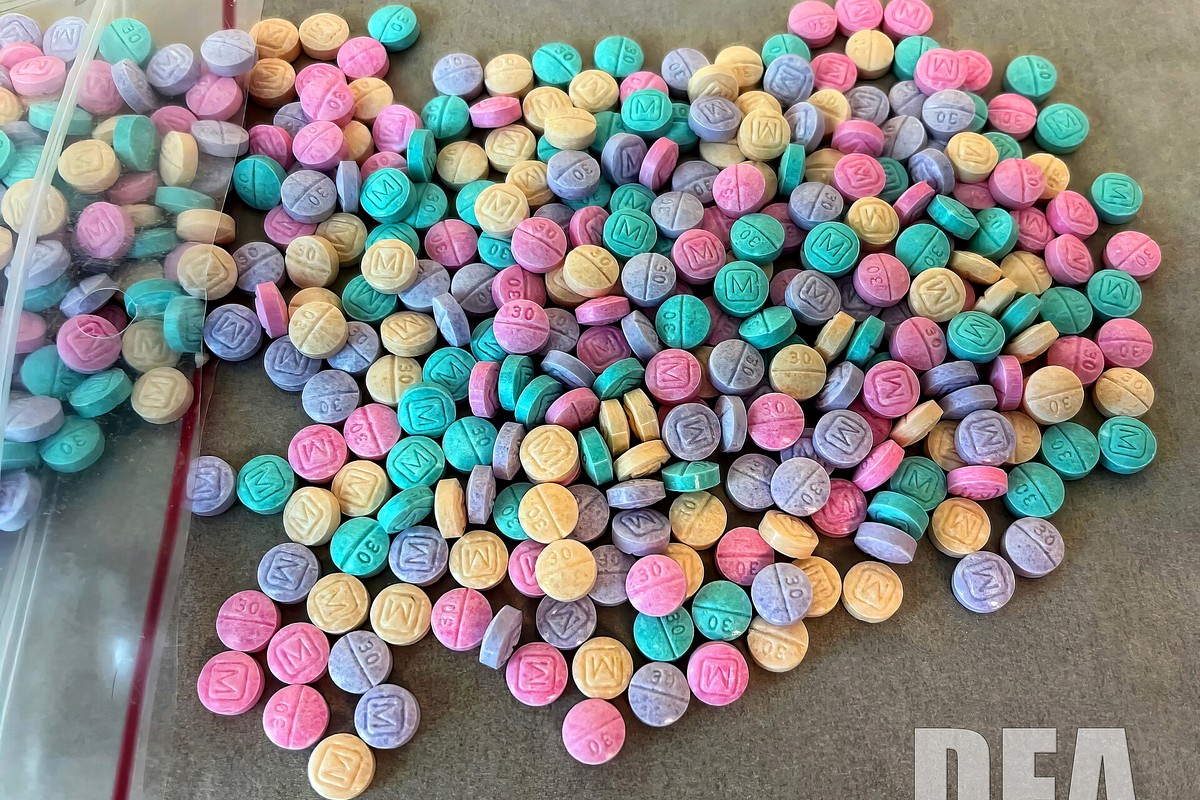 Rainbow fentanyl M30 tablets (DEA)