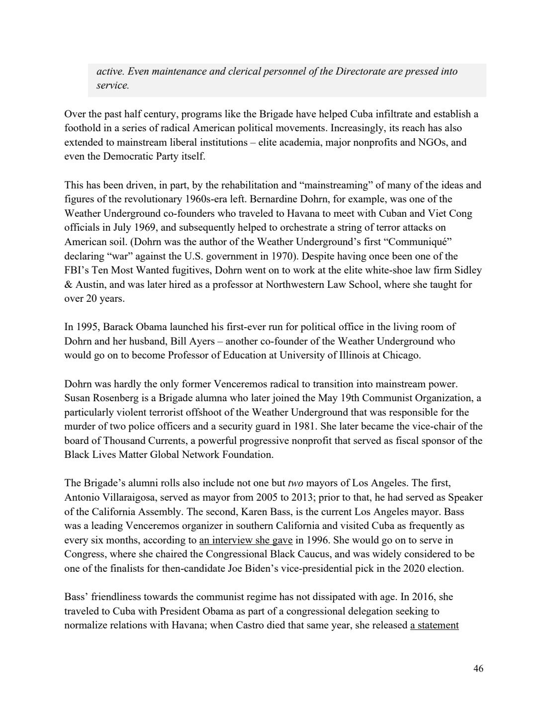 Page 46 of the July 2026 State Department Cuba report, read via the identified Glass Government mirror. Its discussion of Bass is an official assessment, not a judgment of individual criminal guilt.