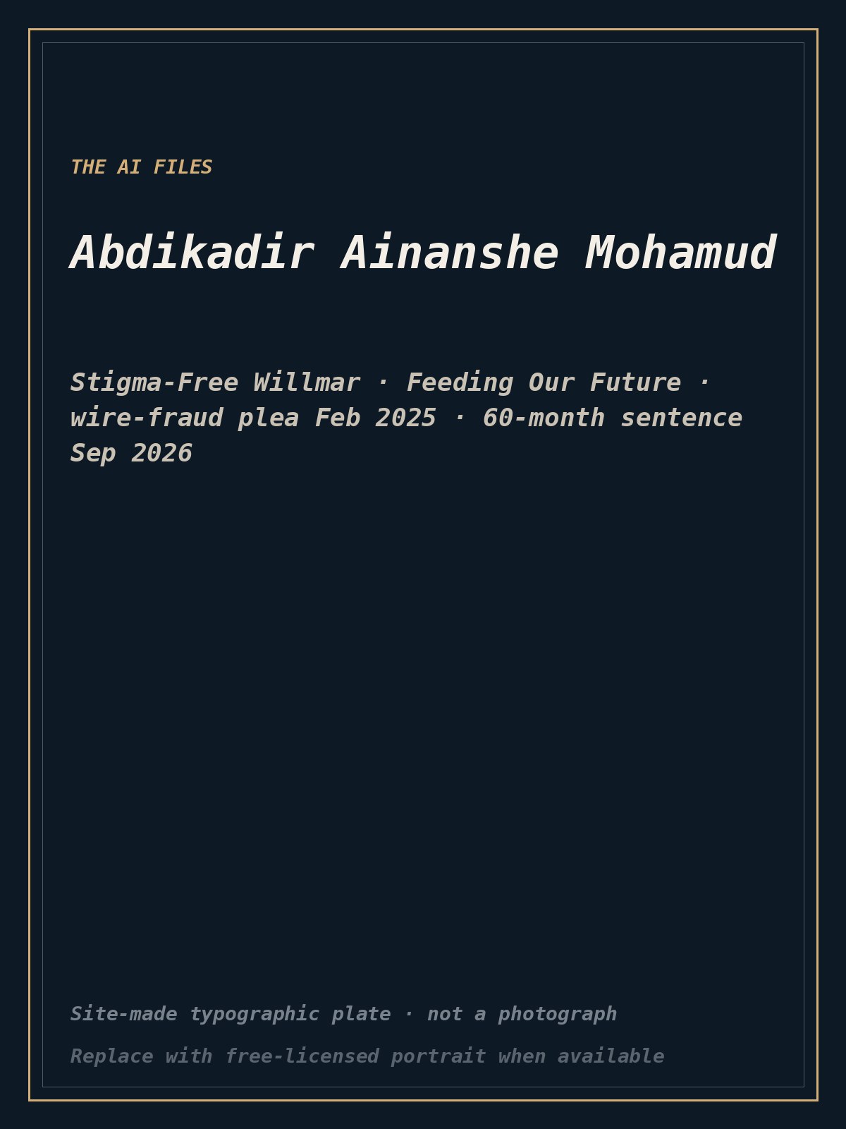 Abdikadir Ainanshe Mohamud — typographic cover (face-forward portrait pending)