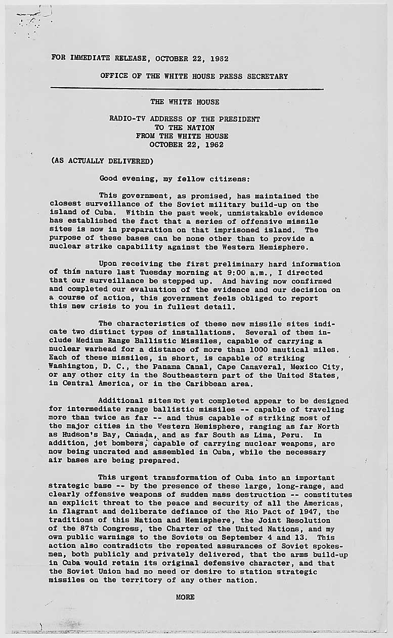 Kennedy’s radio-television address — primary audiovisual text the press had to carry that night.