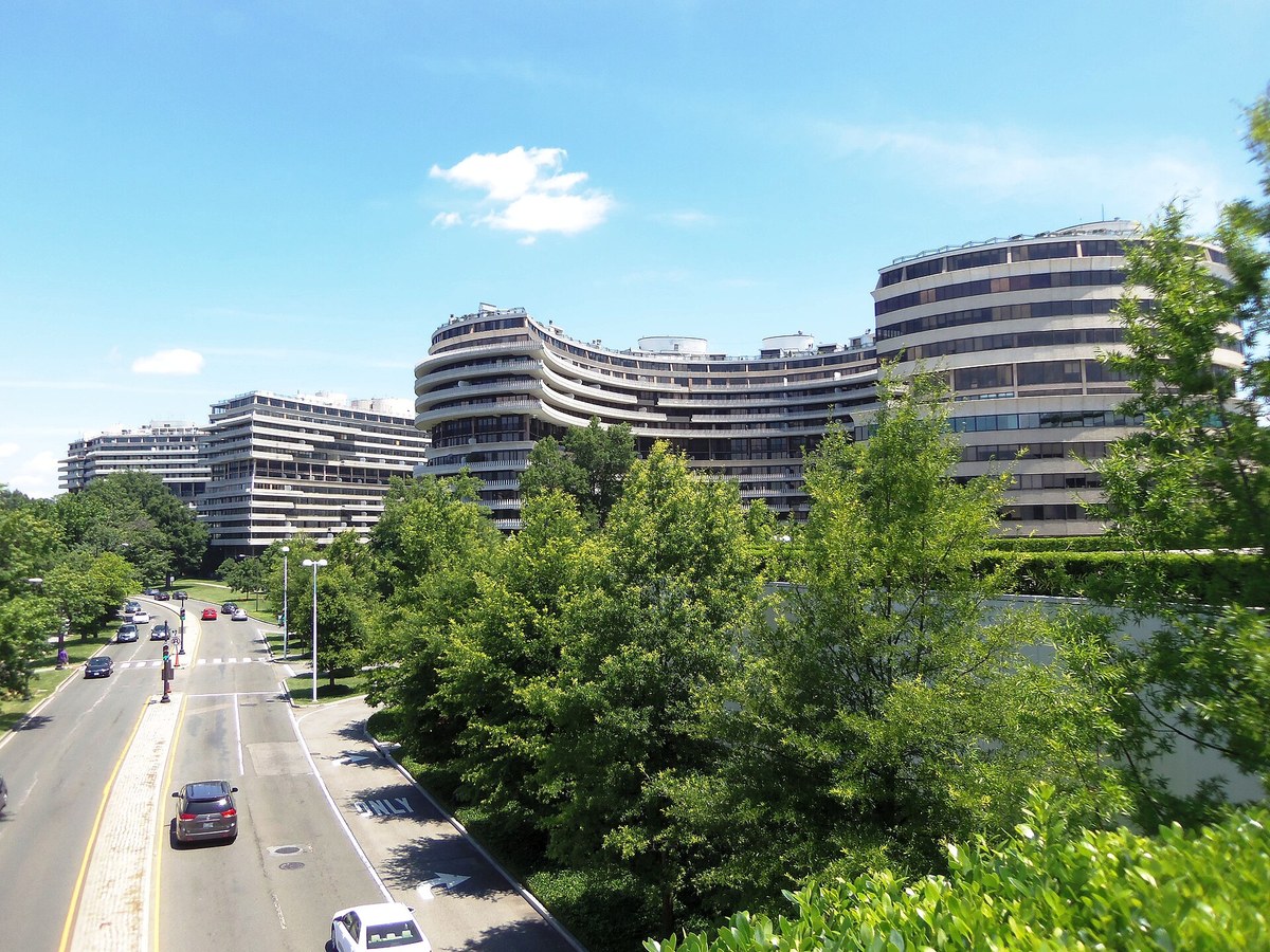 The Watergate complex — neighboring scandal in the same Nixon–press era.