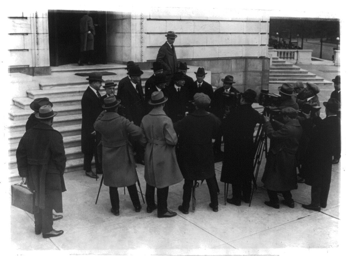 The Senate committee investigating Teapot Dome poses for newsreel cameramen, 1924.