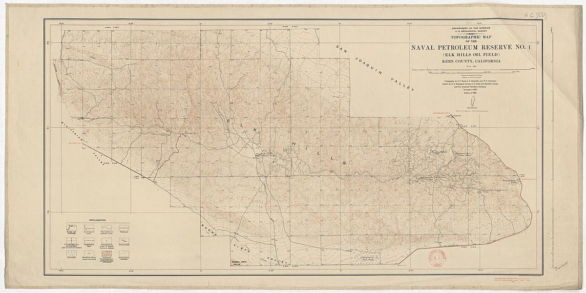 A U.S. Geological Survey map of the Elk Hills, published between 1927 and 1930.