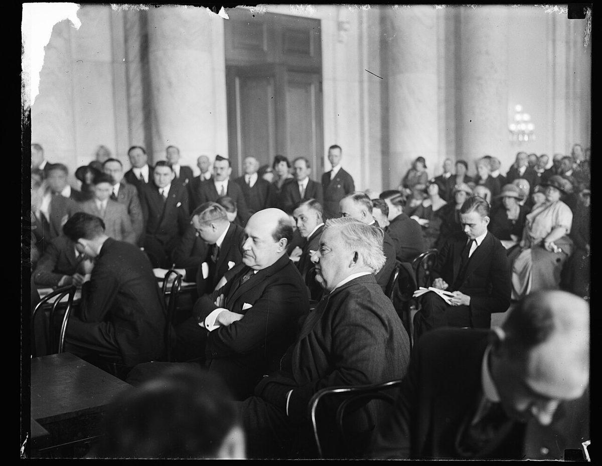 Harry Sinclair (left) with his counsel Martin W. Littleton at a Teapot Dome hearing, 1924.